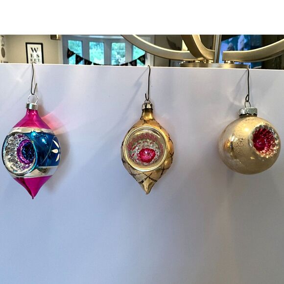 3 vintage indented Christmas balls; Shiny Brite, Poland gorgeous - Picture 1 of 6